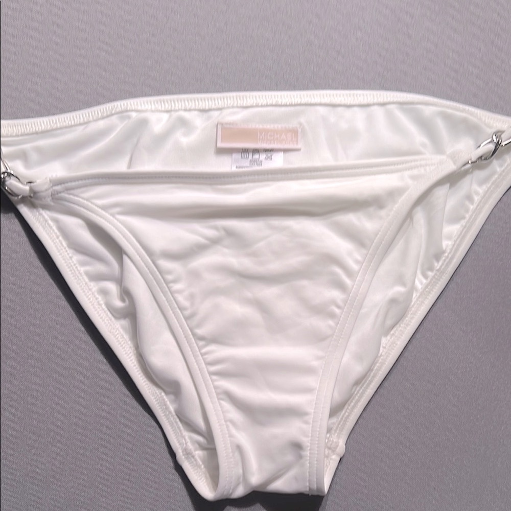 Michael Kors White Bikini Bottom with Silver Accents New